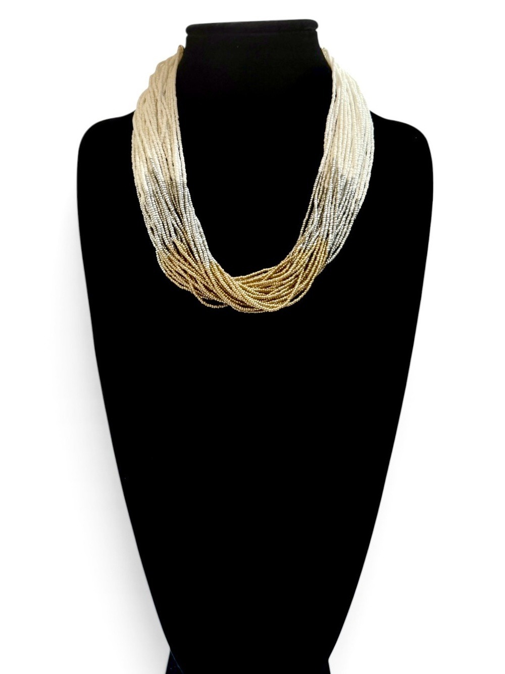 Talbots Ombre Beaded Necklace Gold Silver White